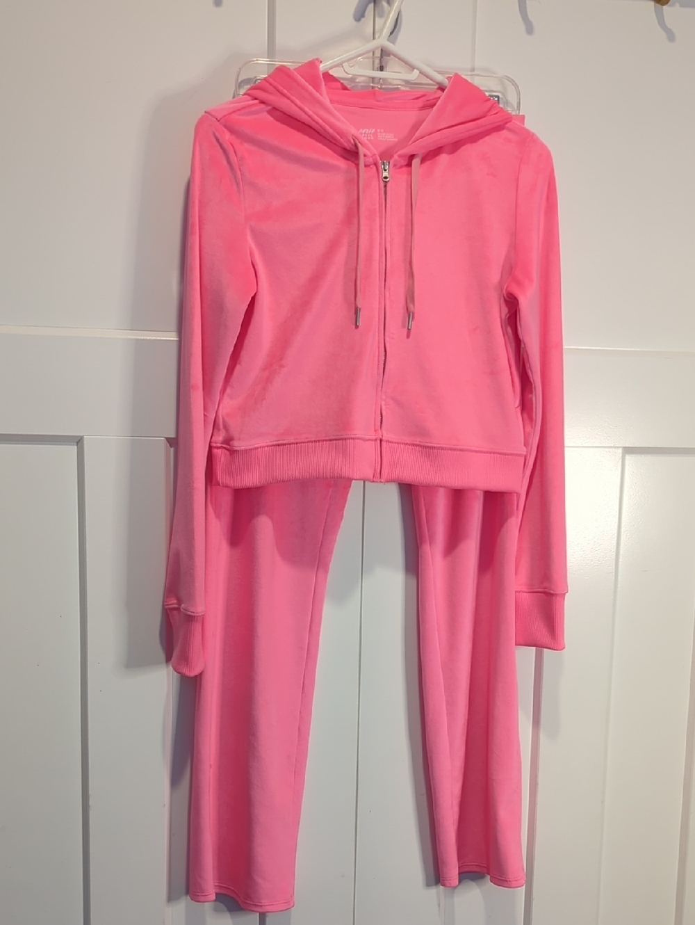 Aerie Pink Super Soft And Luxerious Velour Zip Hoodie & Pants Set Size M